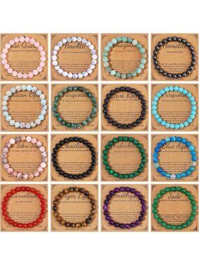 16PCS Colorful Semi-Precious Gemstone Beaded Bracelets for Women - Boho Chic